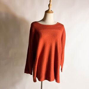 CHICOS Orange Directional Ribbed Knit Drop Shoulder 3/4 Sleeve Sweater 3/XL
